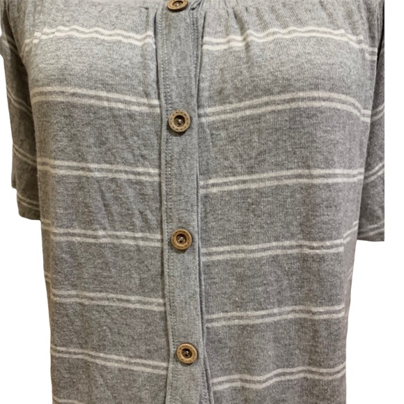 Mandee’s Grey and White Off the Shoulder Striped Hobo Top - Picture 3 of 3